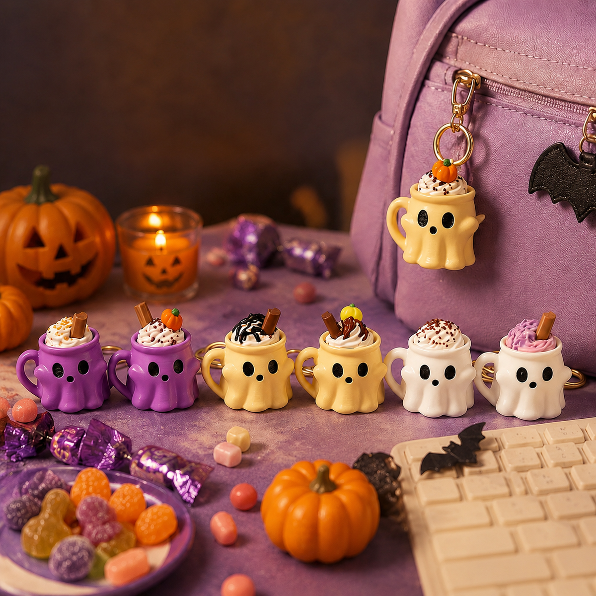 Portachiavi A Forma Di Gelato Fantasma, Simpatico Ciondolo Antistress Per Tazza E Tastiera A Tema Halloween, Divertente Ciondolo Per Borsa E Regalo Originale. - mymoonlampit