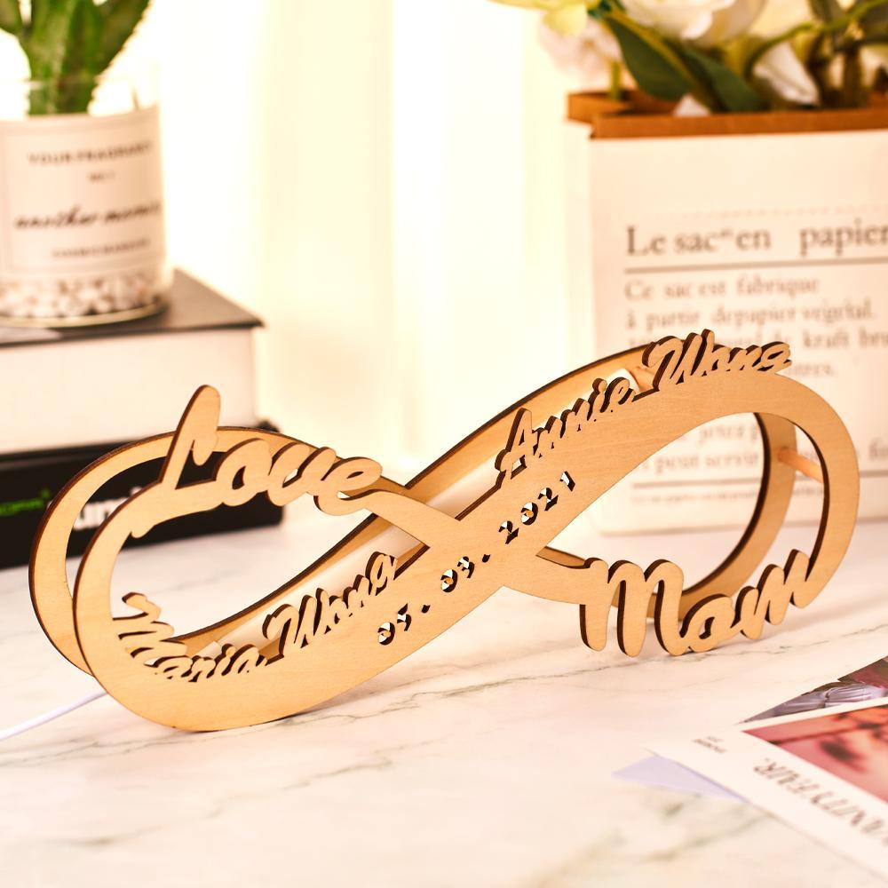 Regalo creativo Regalo per la festa della mamma Luce notturna in legno incisa con lampada personalizzata Regalo personalizzato Infinito per la luce del nome per lei  regalo creativo