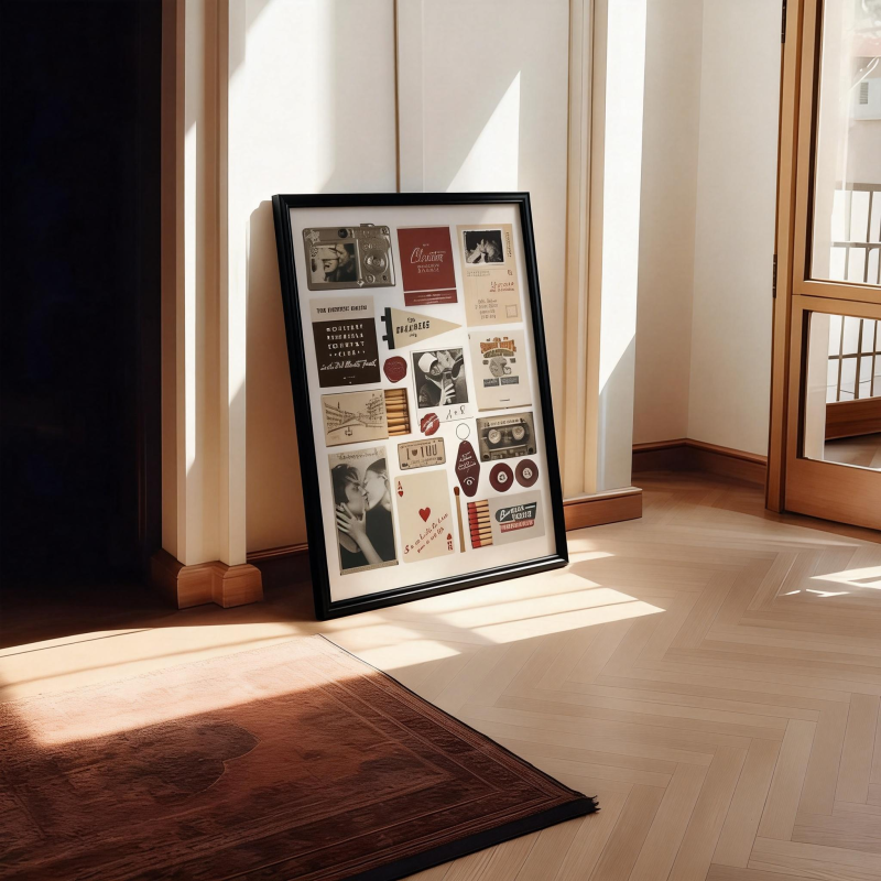 Cornice In Legno Con Foto Personalizzata E Testo, Stampa Poster Con Scatola Di Fiammiferi, Regalo Di Anniversario - mymoonlampit