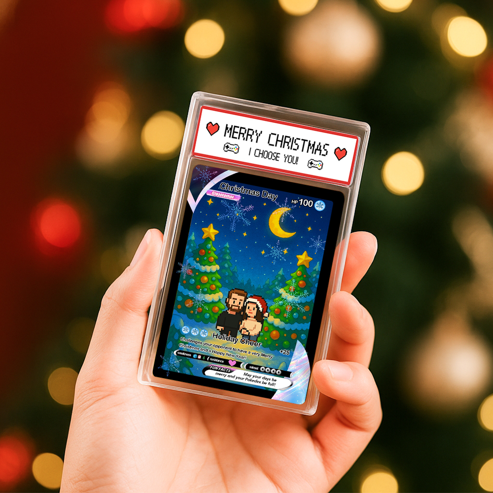 Biglietto Di Auguri Di Natale Personalizzato, Regalo Per La Famiglia. Trasforma La Tua Foto In Un Biglietto Unico Da Collezione In Stile Pixel Man. Regalo Di Natale. - mymoonlampit