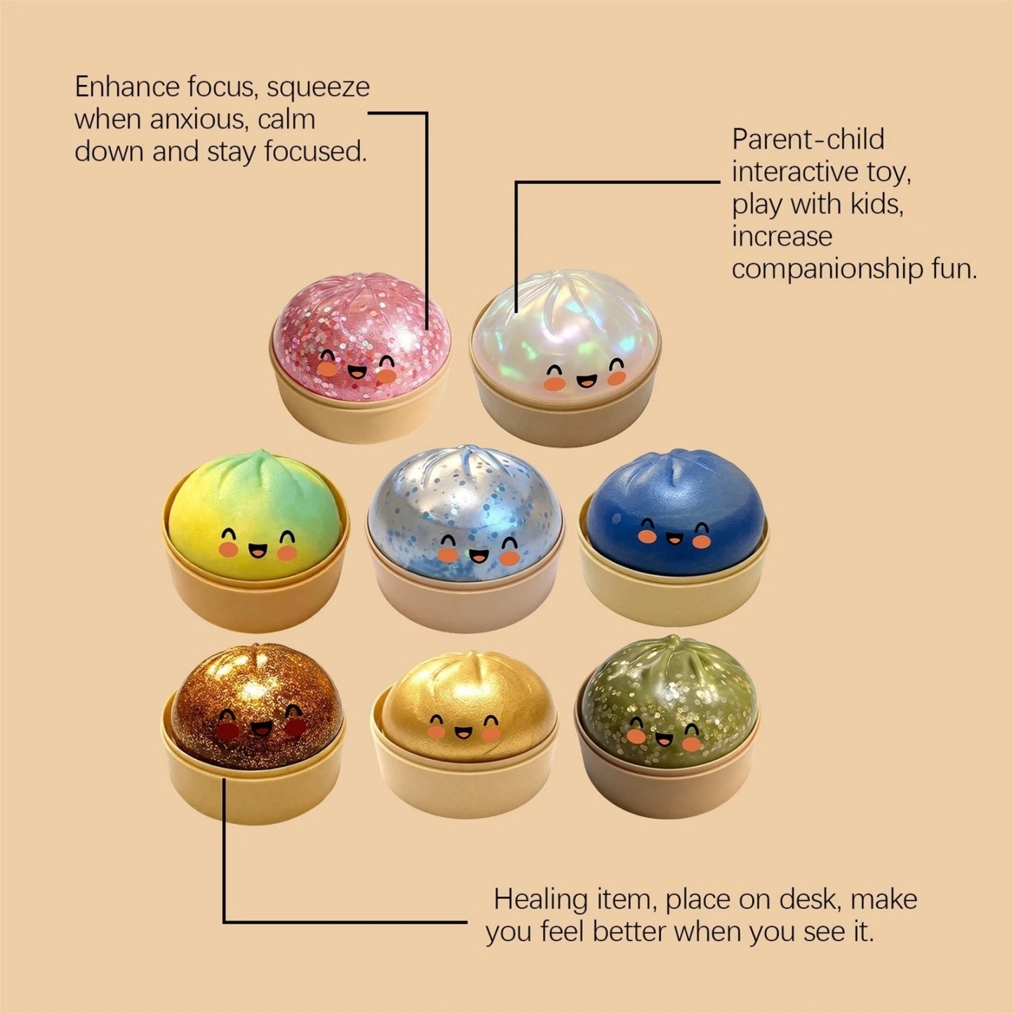 Glitter Gnocco Giocattoli Squishy Panino Al Vapore Palla Sensoriale Antistress Novità Scrivania Regalo Di Decompressione Da Spremere Morbido