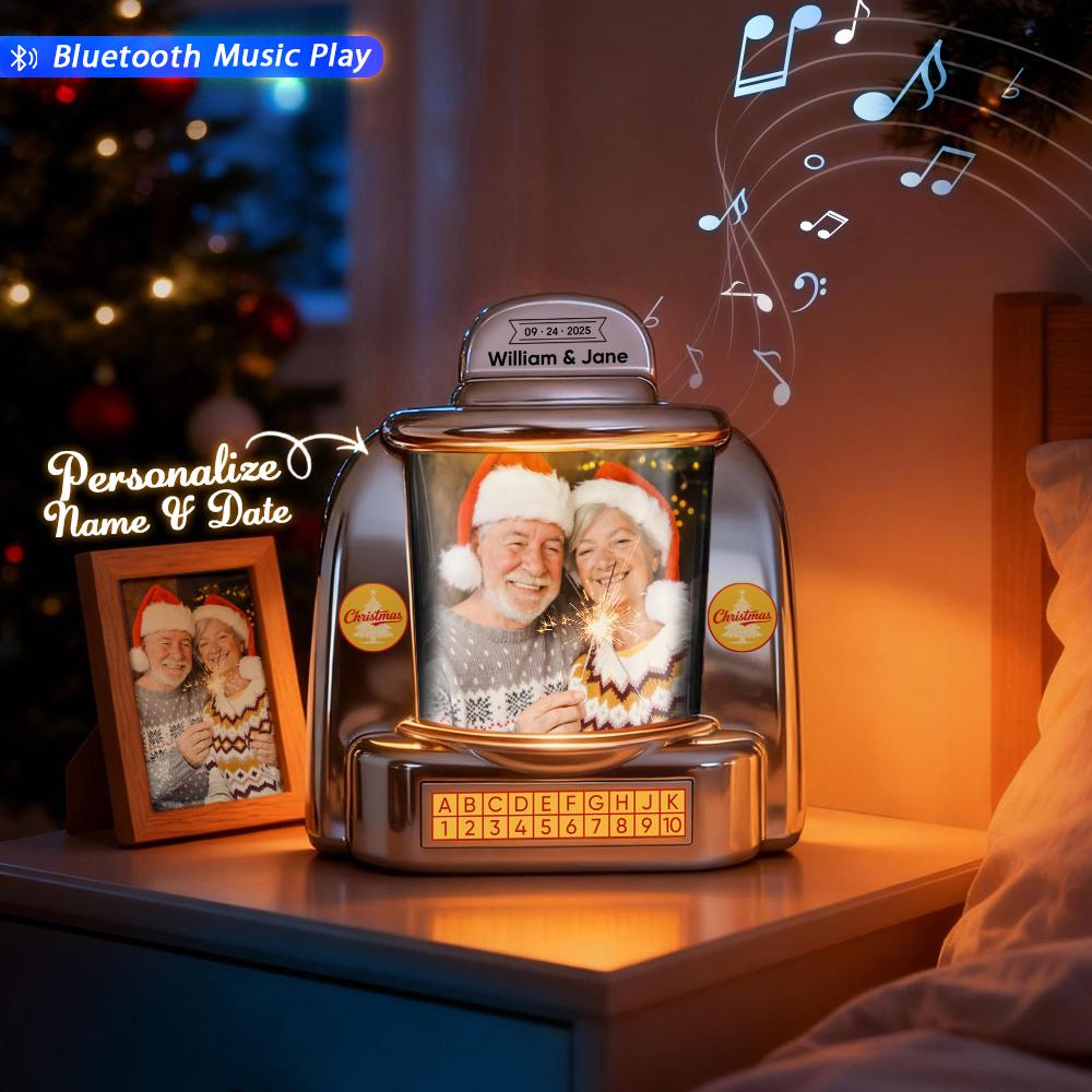 Mini Jukebox Retro Speaker Personalizzato - Mini Lettore Musicale Con Foto, Nomi E Data Personalizzati Con Radio Musicale Bluetooth | Decorazione Da Tavolo Vintage Per La Casa, Regalo Nostalgico - mymoonlampit