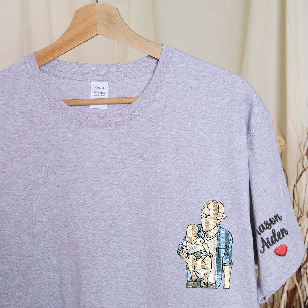 Maglietta Personalizzata Ricamata Per La Festa Del Papà, Maglietta Con Foto Del Papà, Regalo Ricamato Per Padre E Figlio Per La Festa Del Papà - mymoonlampit
