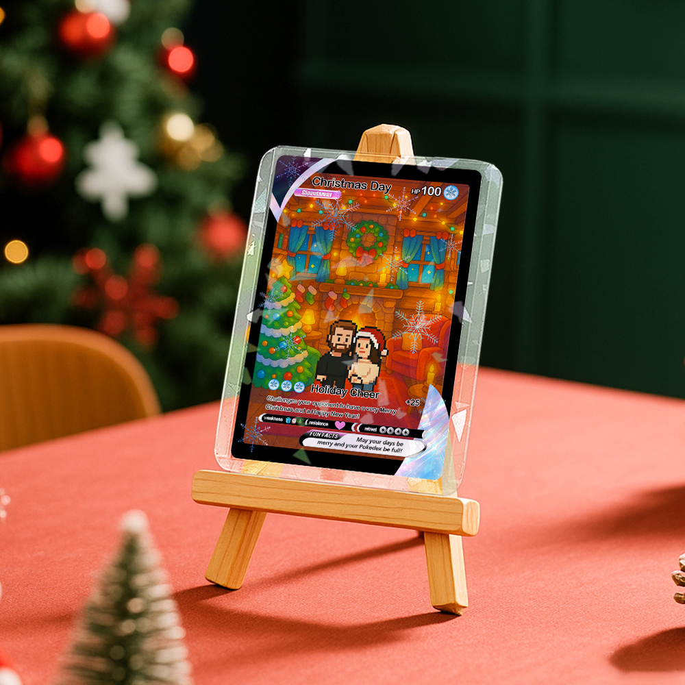 Biglietto Di Auguri Di Natale Personalizzato, Regalo Per La Famiglia. Trasforma La Tua Foto In Un Biglietto Unico Da Collezione In Stile Pixel Man. Regalo Di Natale. - mymoonlampit