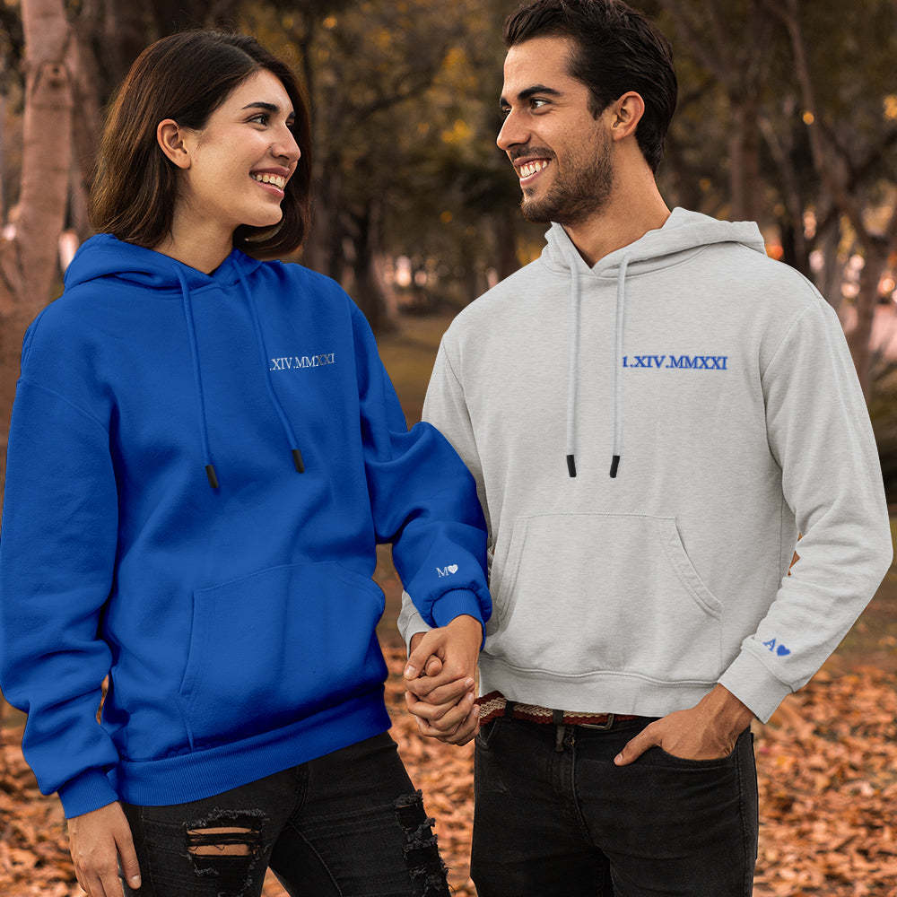 Felpa Con Cappuccio Personalizzata Con Incisione, Ricamo, Numero Romano, Data, Regalo Di Coppia - mymoonlampit