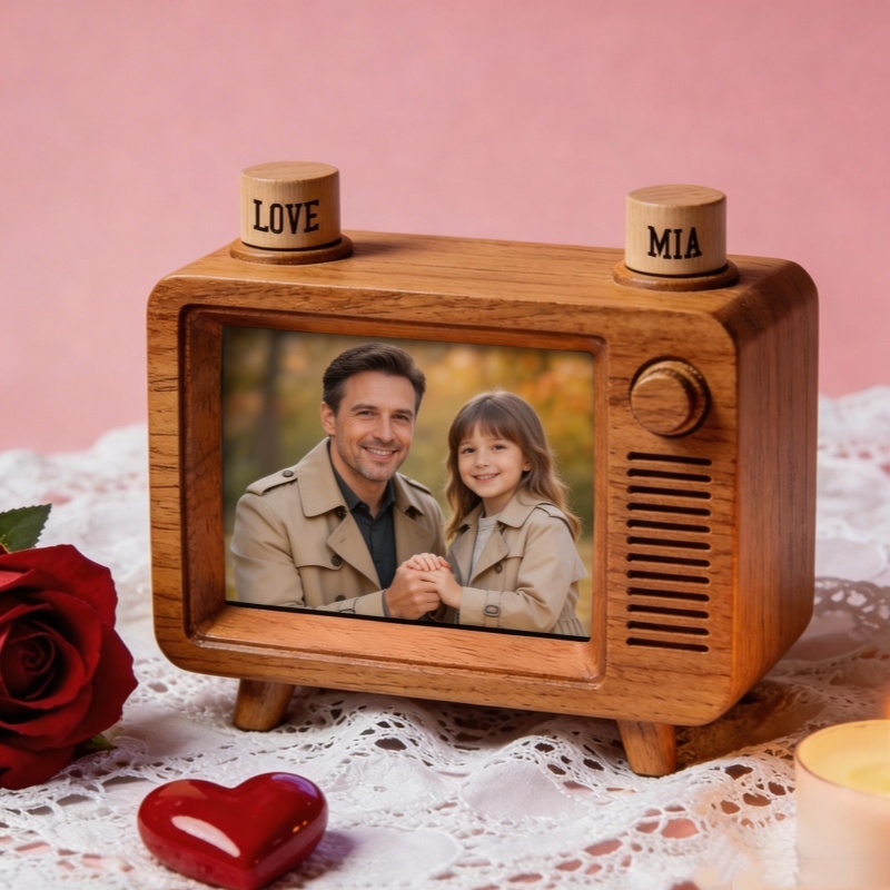 Visualizzatore Di Foto In Legno Personalizzato Per La Mamma - Mini Ornamento Tv Personalizzato, Regalo Per La Festa Della Mamma E Del Papà Con Display Di Memoria Con Manopola Girevole - mymoonlampit