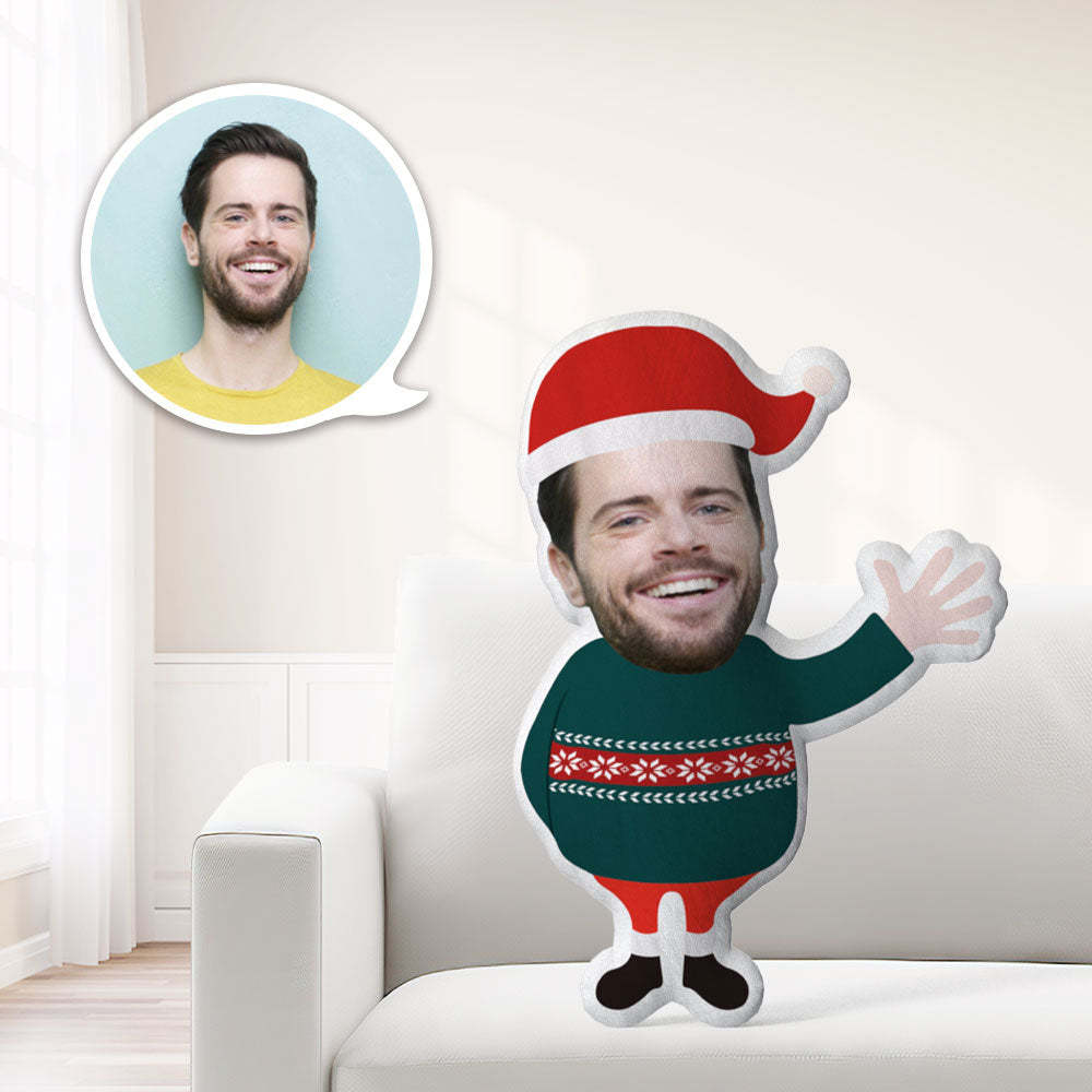 Regalo Di Natale Cuscino Per Il Viso Cuscino Personalizzato Cuscino Da Tiro Minimo Personalizzato La Postura Dell'uomo Dire Ciao In Un Cuscino Da Tiro Maglione Verde - fotolampadaluna