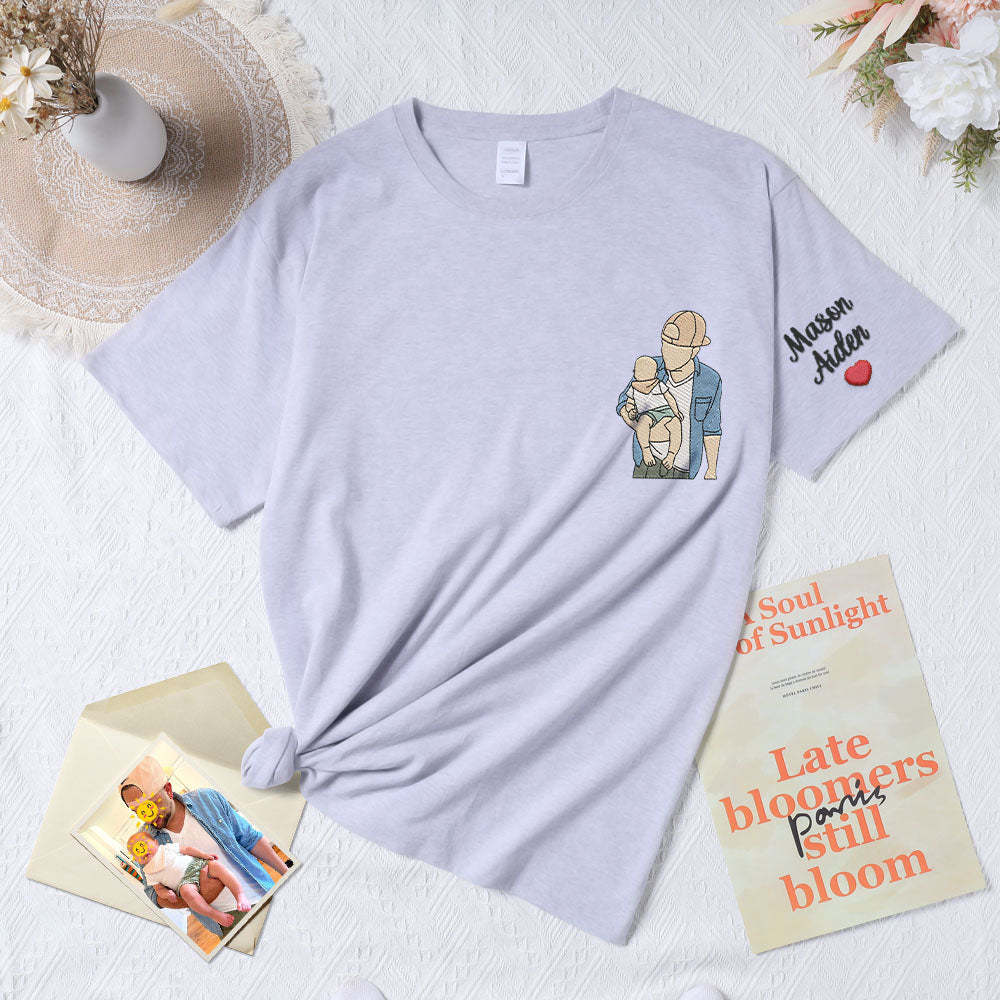Maglietta Personalizzata Ricamata Per La Festa Del Papà, Maglietta Con Foto Del Papà, Regalo Ricamato Per Padre E Figlio Per La Festa Del Papà - mymoonlampit