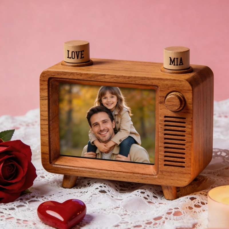 Visualizzatore Di Foto In Legno Personalizzato Per La Mamma - Mini Ornamento Tv Personalizzato, Regalo Per La Festa Della Mamma E Del Papà Con Display Di Memoria Con Manopola Girevole - mymoonlampit