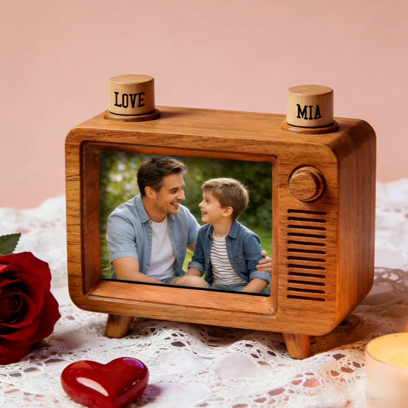 Visualizzatore Di Foto In Legno Personalizzato Per La Mamma - Mini Ornamento Tv Personalizzato, Regalo Per La Festa Della Mamma E Del Papà Con Display Di Memoria Con Manopola Girevole - mymoonlampit