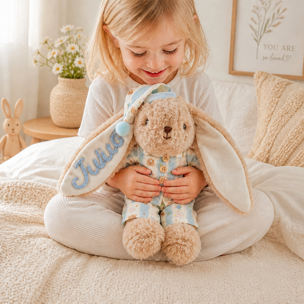 Peluche Coniglietto Personalizzato, Giocattolo Coniglio Personalizzato Per Bambino, Animale Farcito Per L'asilo Nido, Regalo Per La Doccia Per Bambini - mymoonlampit
