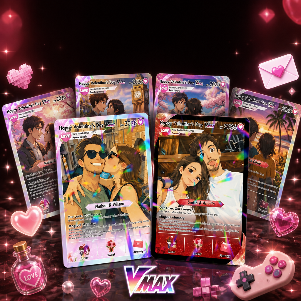 Biglietto Di San Valentino Poke Personalizzato, Biglietto Di Coppia Anime Con Foto Personalizzata, Regalo Di Matrimonio E Anniversario Per Lui, Lei, Regalo Per Il Fidanzato - mymoonlampit