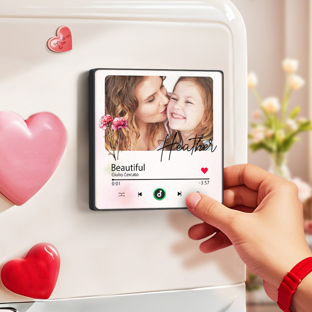 Magnete Da Frigorifero Musicale Personalizzato Per La Festa Della Mamma Con Fiore, Faccia E Testo, Cornice Per Foto Personalizzata, Regalo Per La Mamma - mymoonlampit