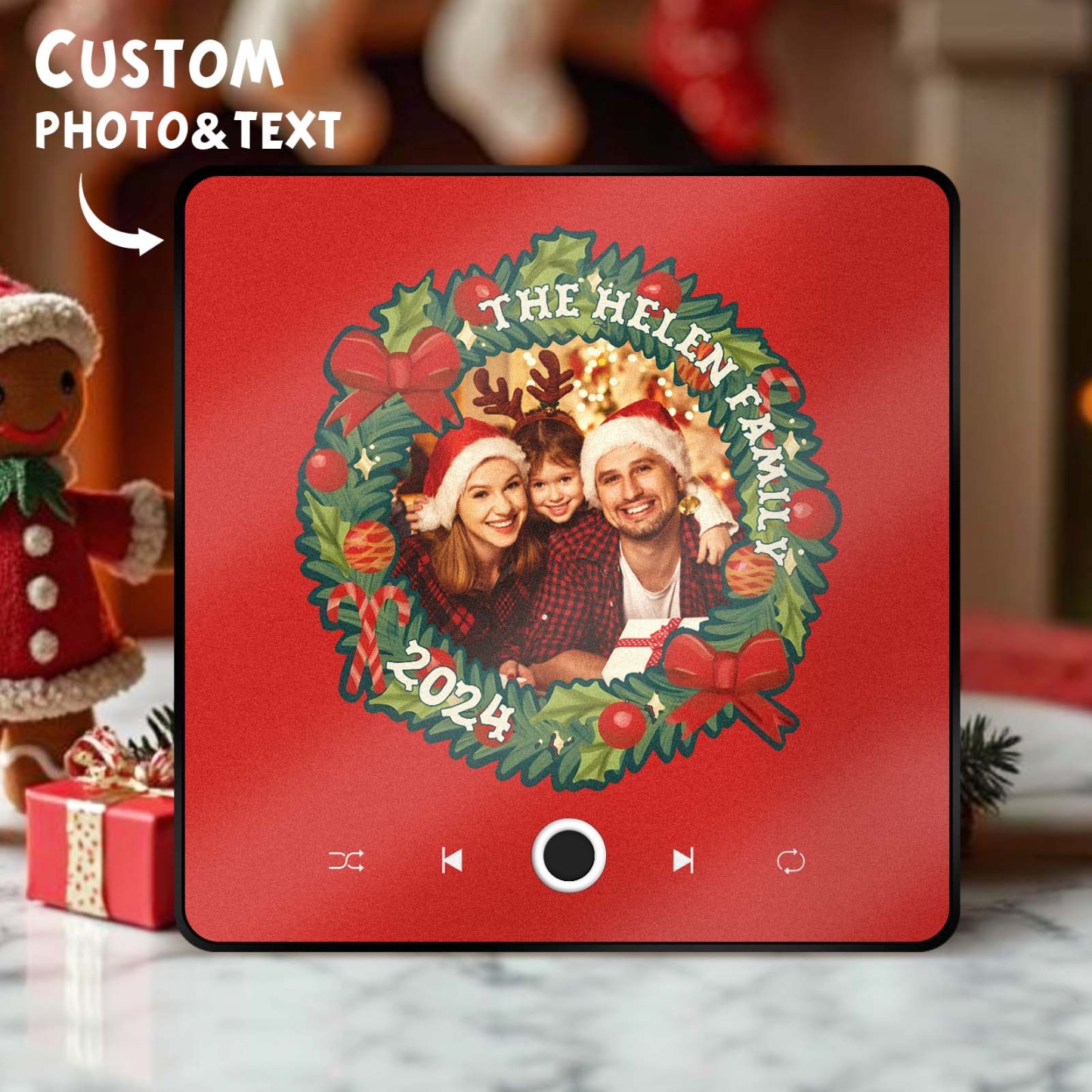 Magnete Da Frigorifero Personalizzato Con Ghirlanda Di Natale E Foto Di Famiglia. I Magneti Musicali Personalizzati Possono Riprodurre Brani. Regali Di Natale - mymoonlampit