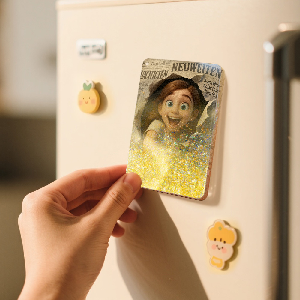 Magnete Da Frigorifero Personalizzato Con Foto Glitterata, Stile Pittorico, Con Sabbie Mobili, Regalo Di Natale Personalizzato - mymoonlampit