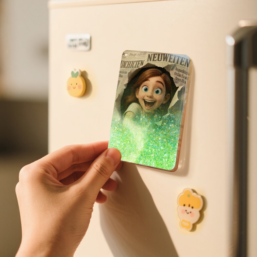 Magnete Da Frigorifero Personalizzato Con Foto Glitterata, Stile Pittorico, Con Sabbie Mobili, Regalo Di Natale Personalizzato - mymoonlampit