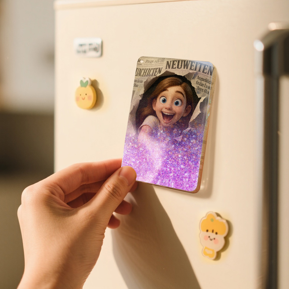 Magnete Da Frigorifero Personalizzato Con Foto Glitterata, Stile Pittorico, Con Sabbie Mobili, Regalo Di Natale Personalizzato - mymoonlampit