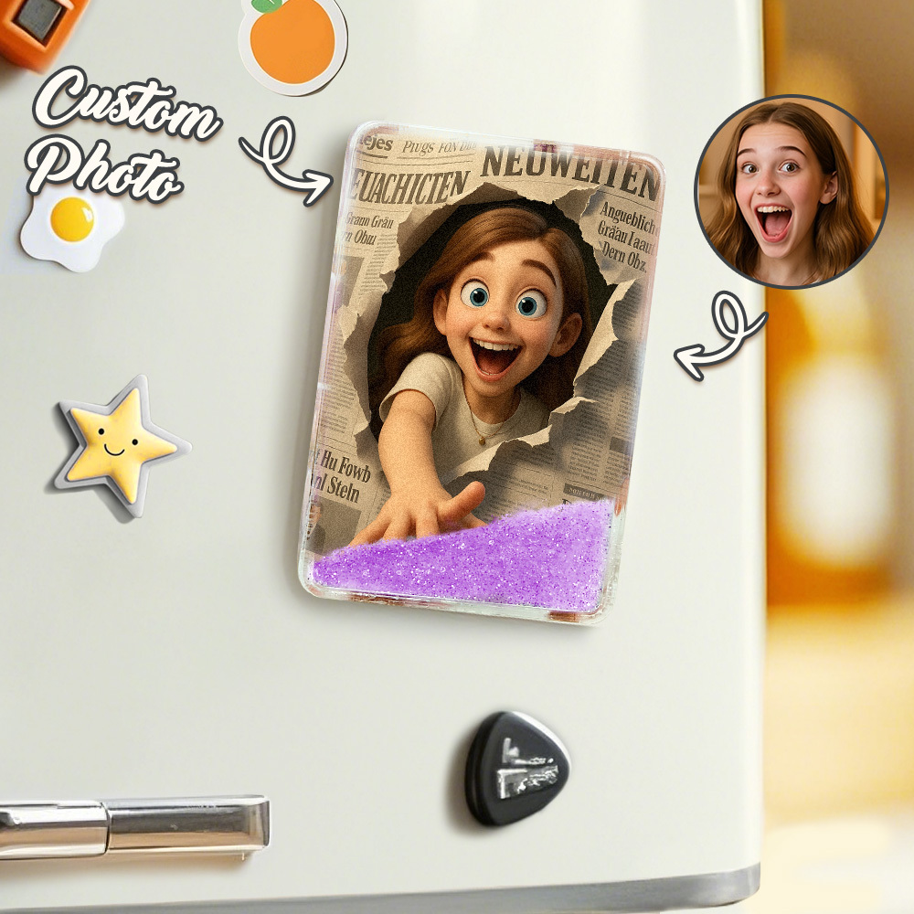 Magnete Da Frigorifero Personalizzato Con Foto Glitterata, Stile Pittorico, Con Sabbie Mobili, Regalo Di Natale Personalizzato - mymoonlampit