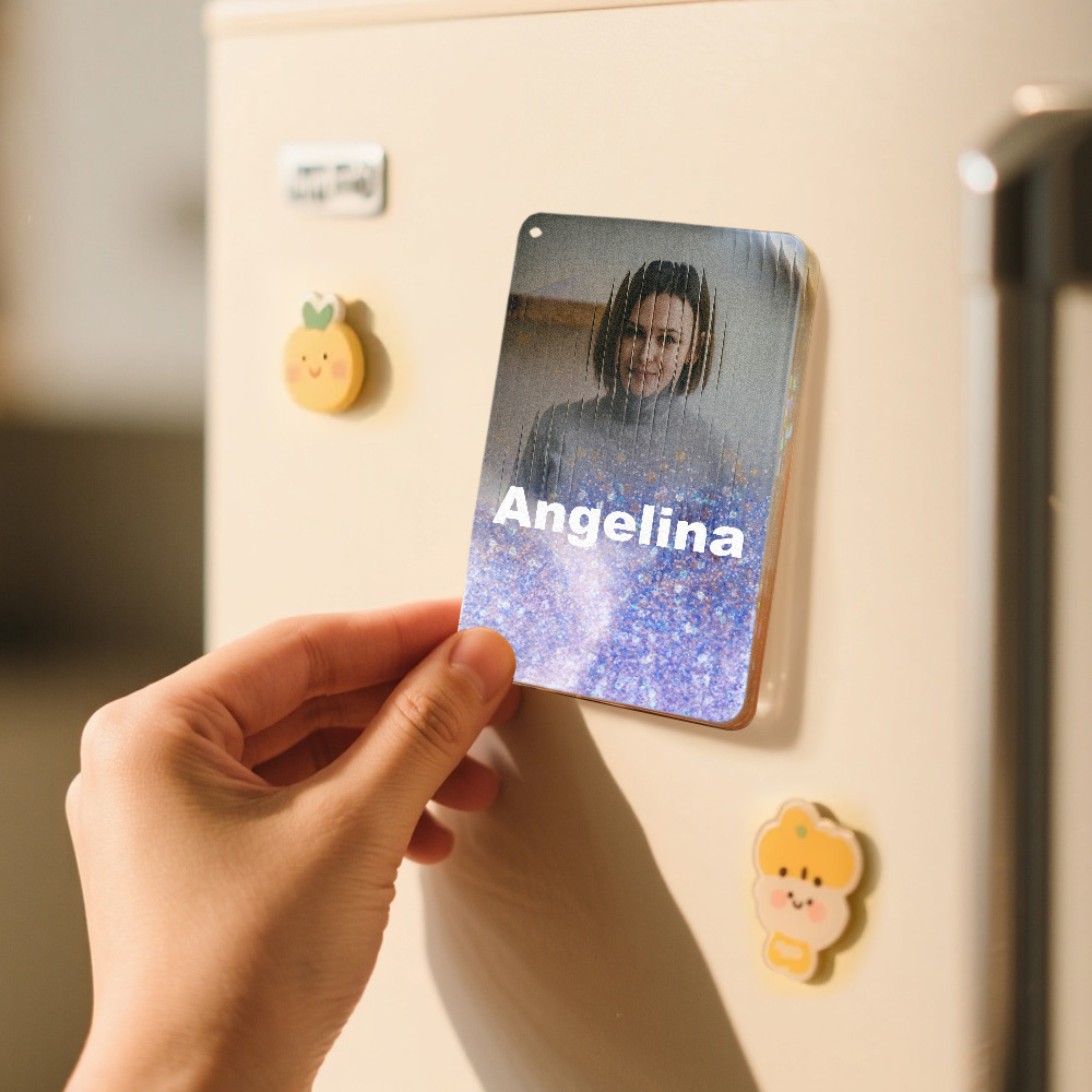 Magnete Da Frigorifero Con Sabbie Mobili In Stile Ritratto Di Cartone Animato Personalizzato In Vetro Con Rifrazione In Vetro, Regalo Di Natale Personalizzato - mymoonlampit