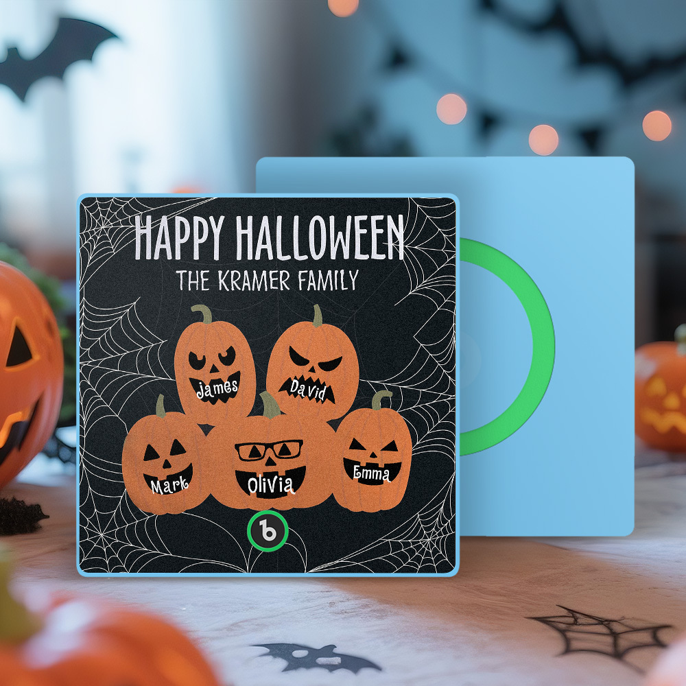 Calamita Da Frigorifero Personalizzata Con Musica E Nome Di Zucca, Calamita Da Frigorifero Personalizzata Con Famiglia Di Zucche Di Halloween, Regalo Di Halloween - mymoonlampit