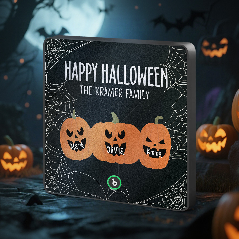 Calamita Da Frigorifero Personalizzata Con Musica E Nome Di Zucca, Calamita Da Frigorifero Personalizzata Con Famiglia Di Zucche Di Halloween, Regalo Di Halloween - mymoonlampit