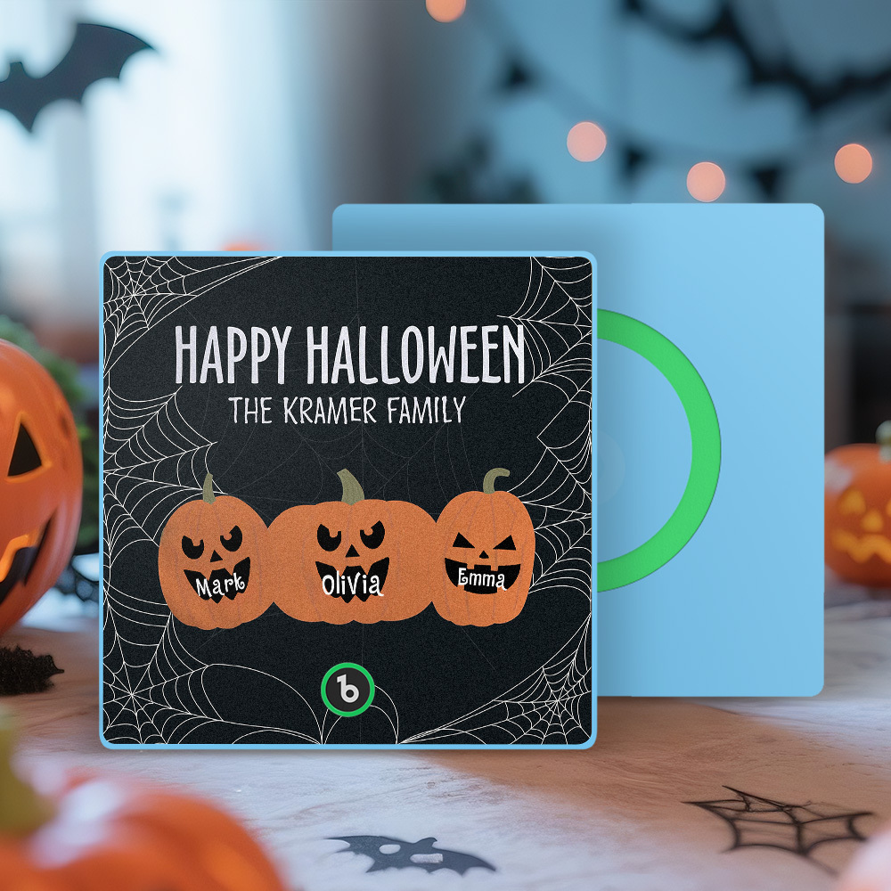 Calamita Da Frigorifero Personalizzata Con Musica E Nome Di Zucca, Calamita Da Frigorifero Personalizzata Con Famiglia Di Zucche Di Halloween, Regalo Di Halloween - mymoonlampit