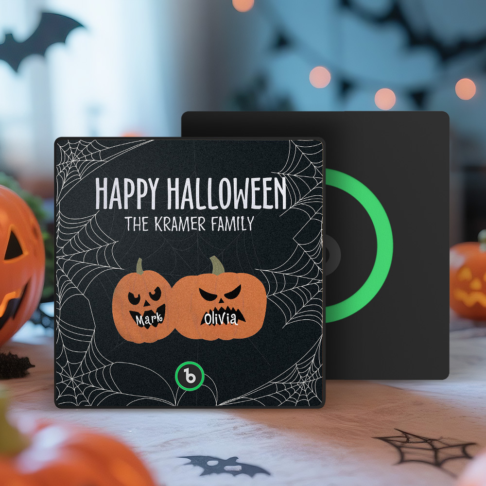 Calamita Da Frigorifero Personalizzata Con Musica E Nome Di Zucca, Calamita Da Frigorifero Personalizzata Con Famiglia Di Zucche Di Halloween, Regalo Di Halloween