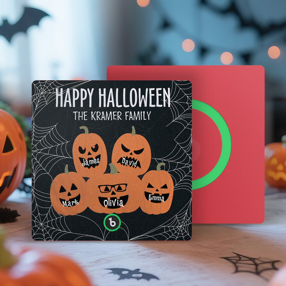 Calamita Da Frigorifero Personalizzata Con Musica E Nome Di Zucca, Calamita Da Frigorifero Personalizzata Con Famiglia Di Zucche Di Halloween, Regalo Di Halloween - mymoonlampit