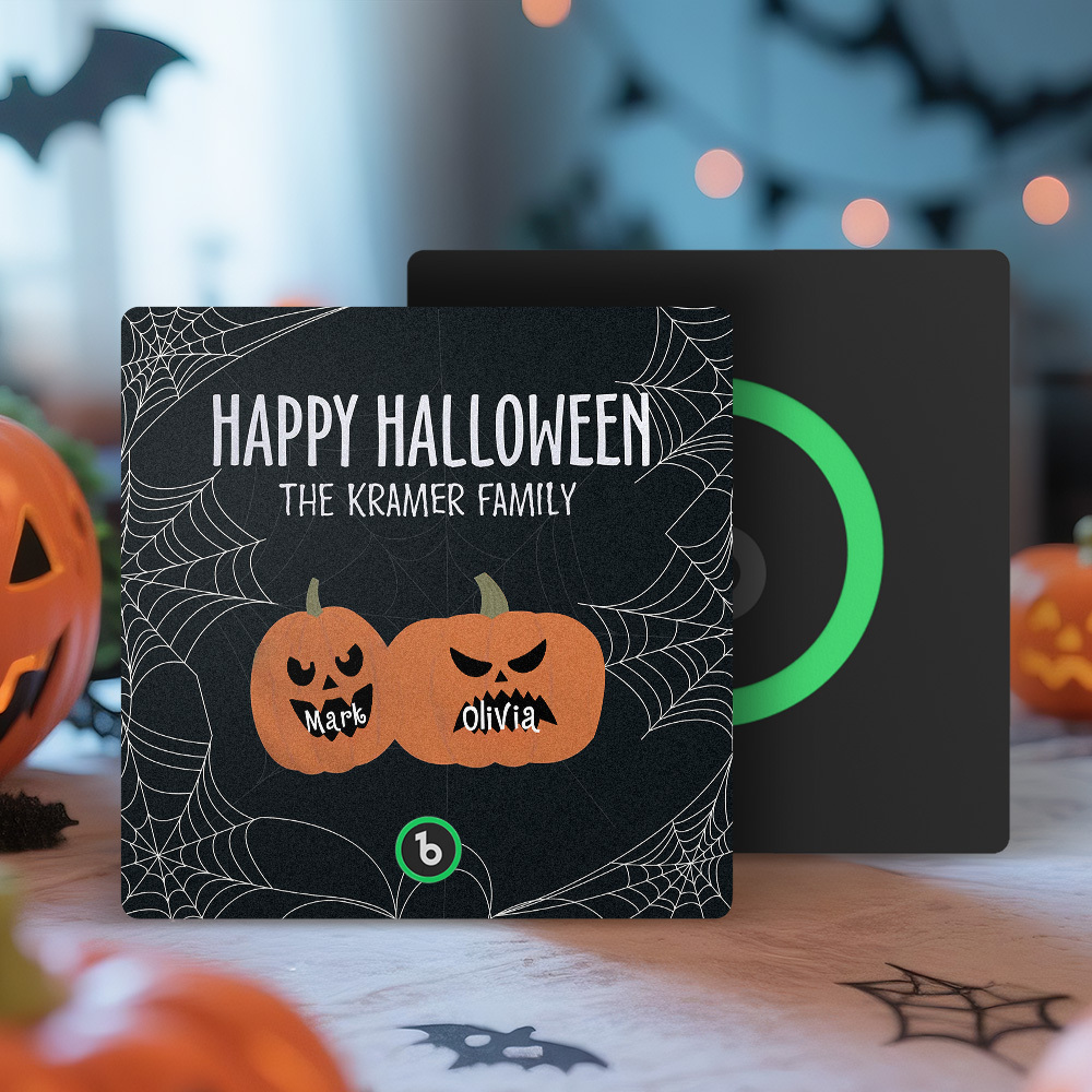 Calamita Da Frigorifero Personalizzata Con Musica E Nome Di Zucca, Calamita Da Frigorifero Personalizzata Con Famiglia Di Zucche Di Halloween, Regalo Di Halloween - mymoonlampit
