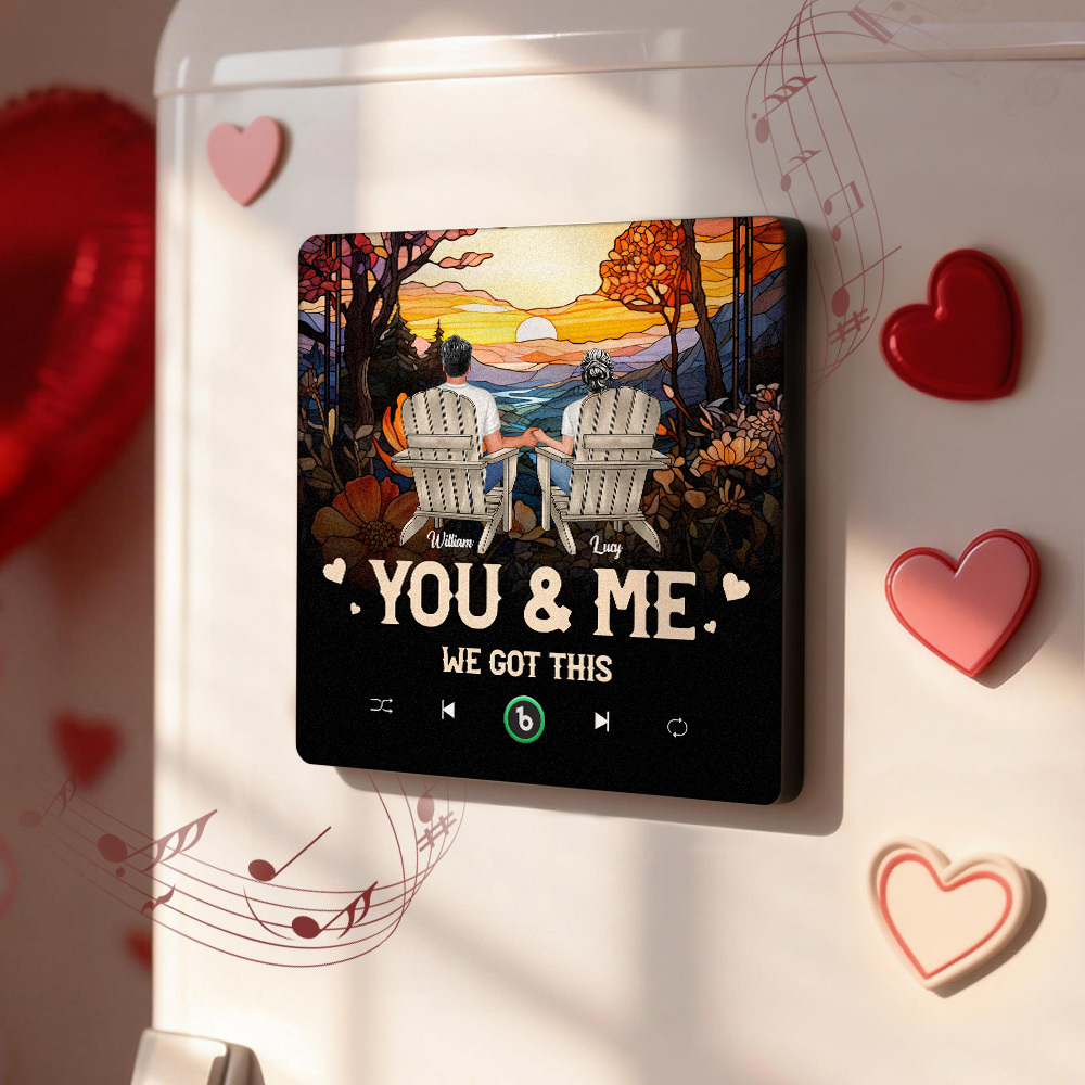 Magnete Da Frigorifero Con Carattere E Nome Personalizzati Per Musica - Cornice Con Nomi Personalizzati Con Design Di Coppia Al Tramonto, Regalo Per Coppie - mymoonlampit