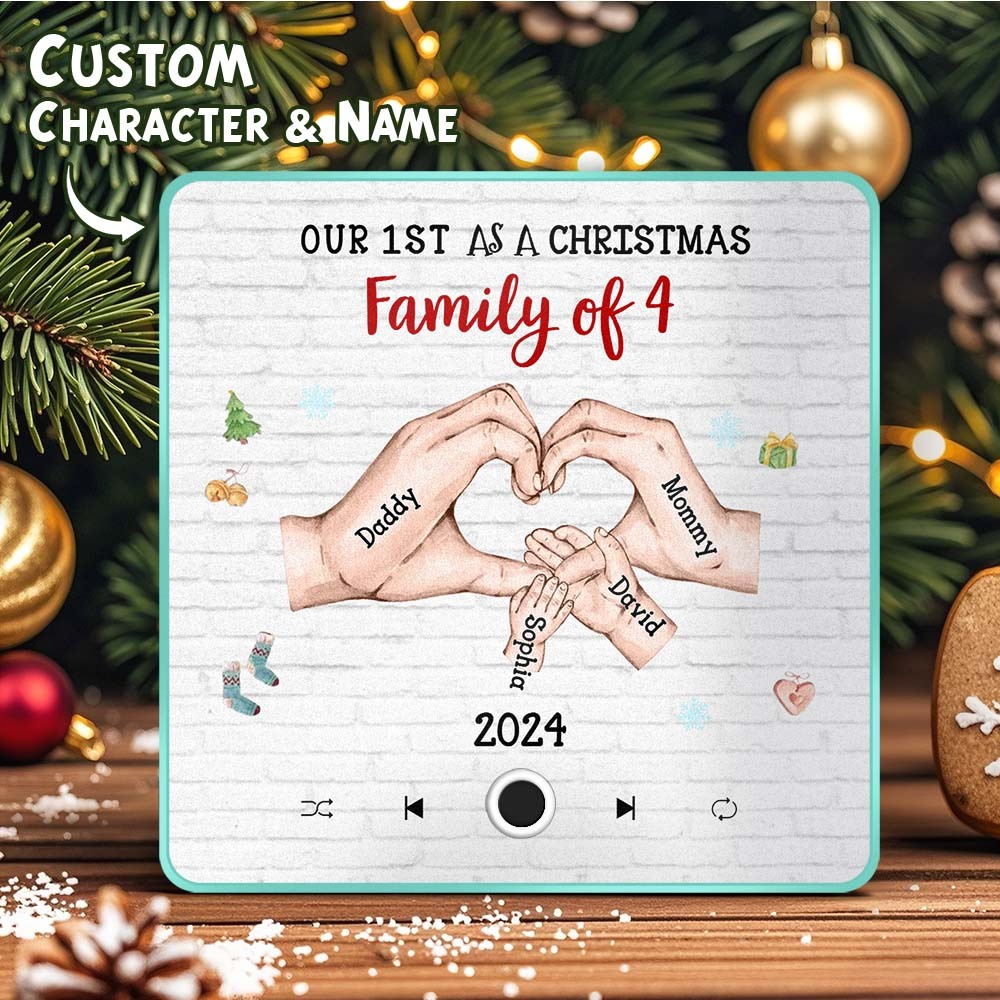 Magnete Da Frigorifero Personalizzato Con Personaggio Dei Cartoni Animati E Nome Magnete Da Frigorifero Con Album Musicale Personalizzato, Il Nostro Primo Come Famiglia Natalizia - mymoonlampit