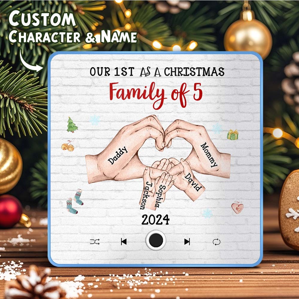 Magnete Da Frigorifero Personalizzato Con Personaggio Dei Cartoni Animati E Nome Magnete Da Frigorifero Con Album Musicale Personalizzato, Il Nostro Primo Come Famiglia Natalizia - mymoonlampit