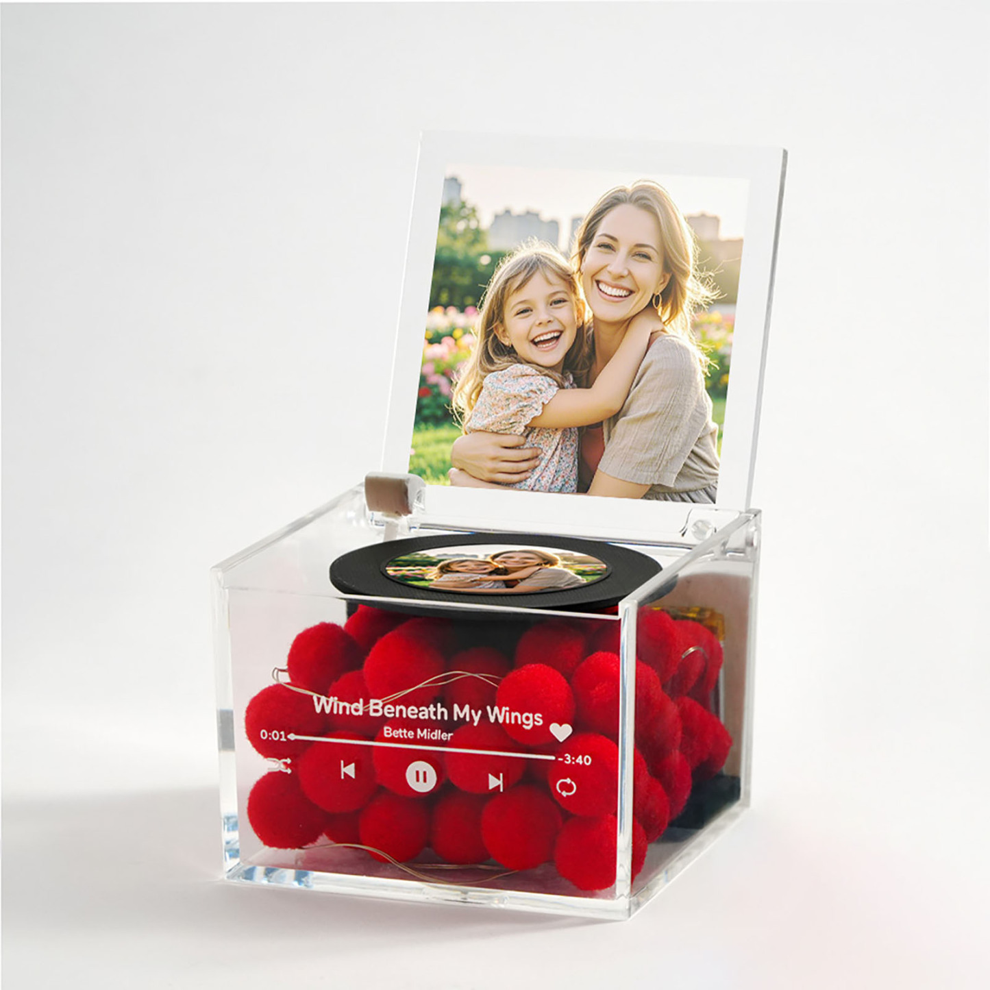 Mini Giradischi In Vinile Personalizzato, Stile Fiore A Forma Di Cuore Rosso, Foto Incisa, Regalo Per La Festa Della Mamma - mymoonlampit