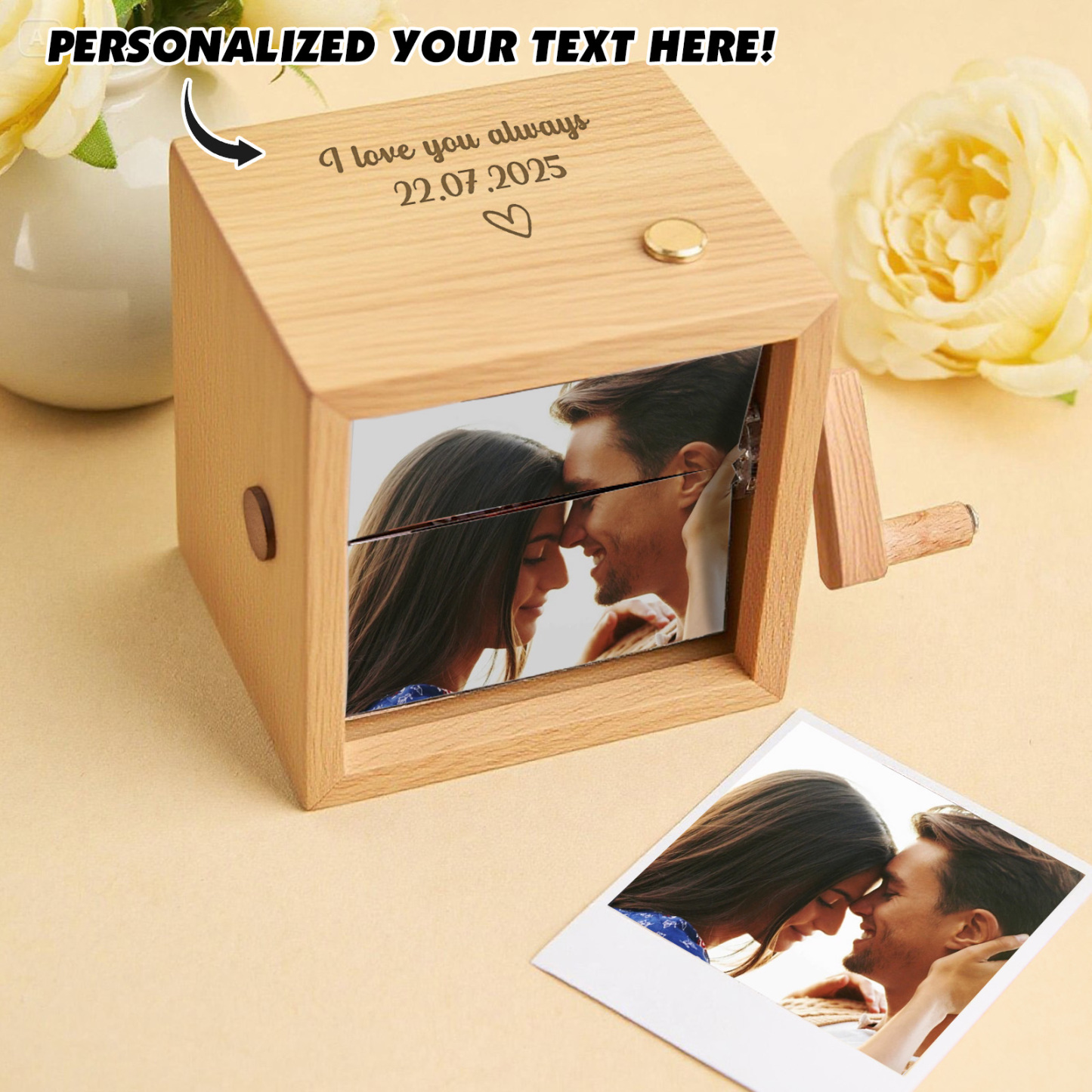 Custom Photo Flipbook Frame Animation Machine Mechanical Hand-cranked Flipbook Box Photo Album with Light Black Walnut Anniversary Gifts