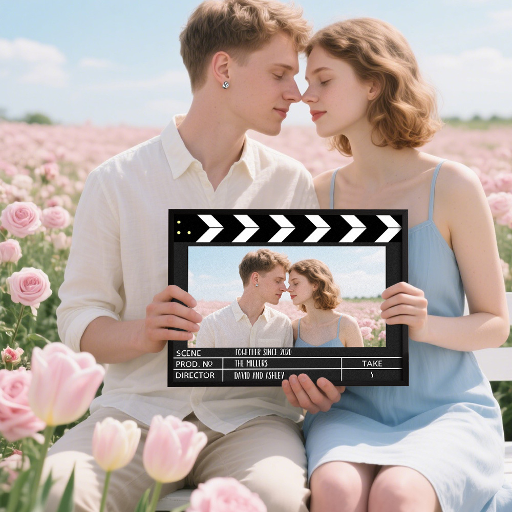 Poster Personalizzato Con Foto E Testo, Stile Ciak Cinematografico, Cornice In Legno, Per La Casa - mymoonlampit