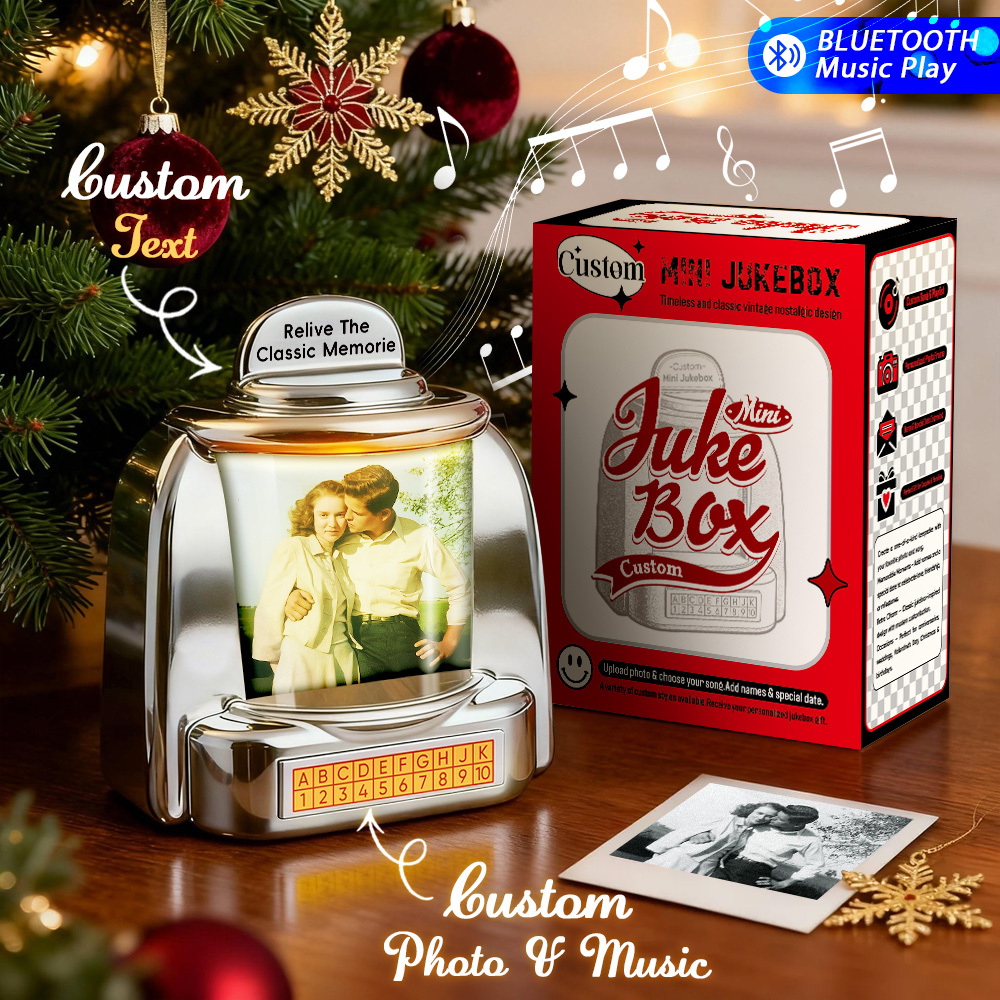 Mini Jukebox Retro Speaker Con Intelligenza Artificiale Personalizzata Per Il Ripristino Dei Vecchi Ricordi - Mini Lettore Musicale Con Foto, Nomi E Data Personalizzati Con Radio | Decorazioni Da Tavolo Vintage Per La Casa, Regali Di Natale Retrò Nostalgici - mymoonlampit