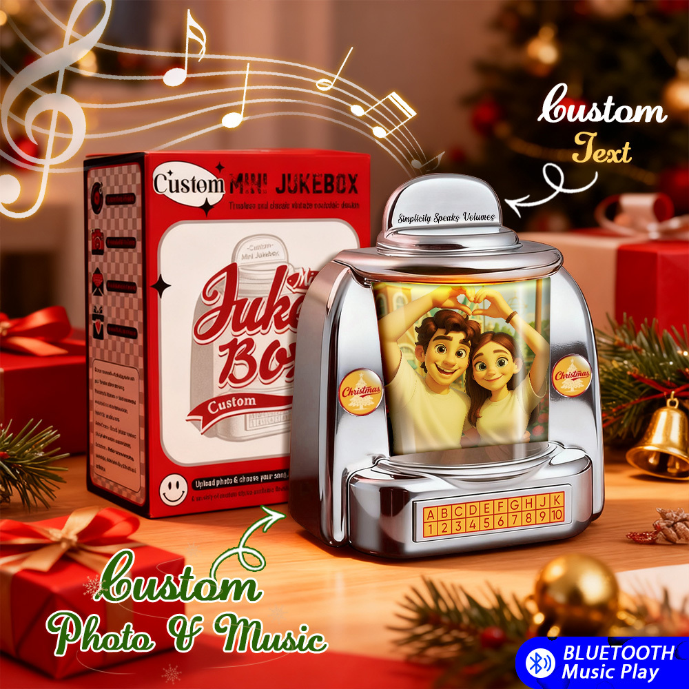 Mini Jukebox Retro Speaker Personalizzato - Mini Lettore Musicale Personalizzato In Stile Fumetto Retrò Con Foto E Radio | Decorazioni Da Tavolo Vintage Per La Casa, Regali Di Natale Retrò Nostalgici - mymoonlampit