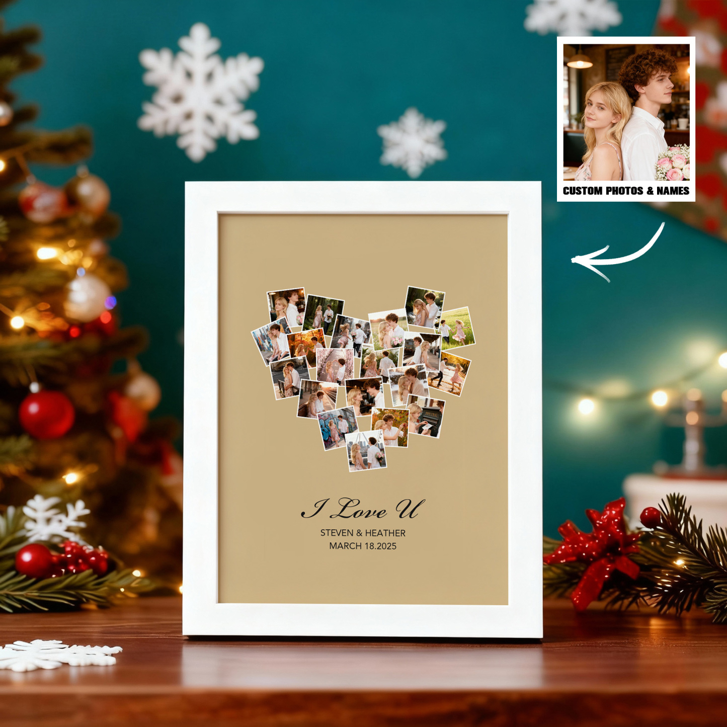 Cornice Per Foto Personalizzata, Regalo Di Natale, Regalo Di San Valentino, Cornice Personalizzata Con 20 Foto E Nomi, Regalo Di Anniversario - mymoonlampit