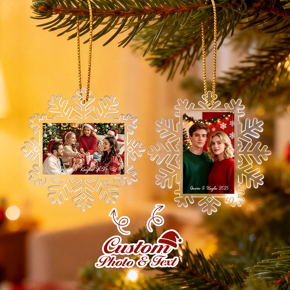 Ornamento Fotografico A Forma Di Fiocco Di Neve, Regalo Di Natale, Ornamento Fotografico Personalizzato In Acrilico - mymoonlampit