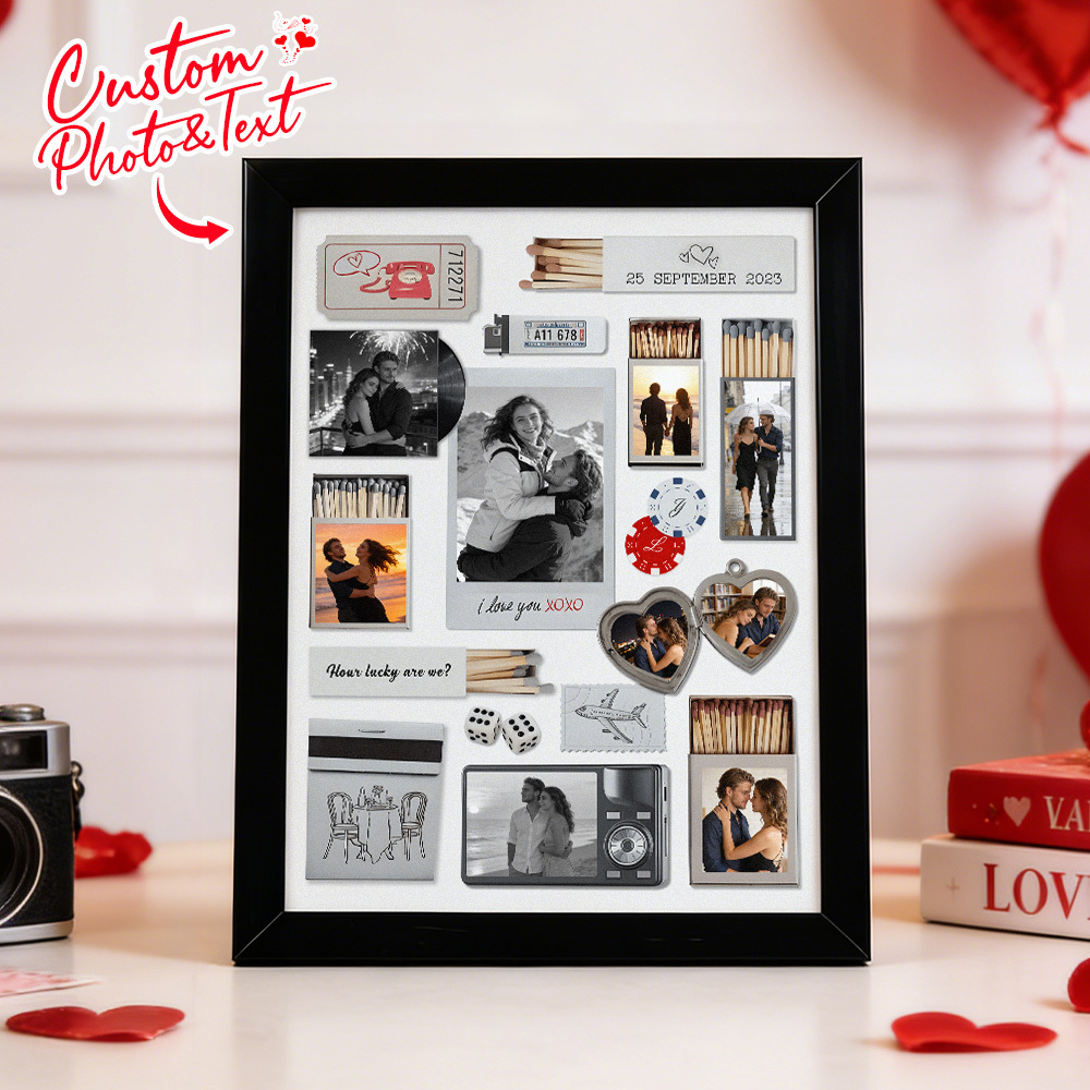Cornice In Legno Con Foto Personalizzata E Testo, Stampa Poster Con Scatola Di Fiammiferi, Regalo Di Anniversario - mymoonlampit