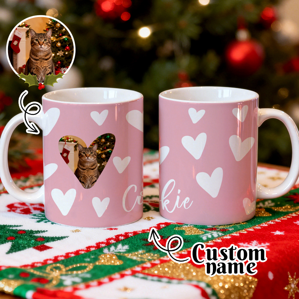 Tazza Con Foto Personalizzata Per Gatti, Regalo Di Natale, Tazza In Ceramica Con Nome E Foto Personalizzati, Regalo Di Natale Per Gli Amanti Degli Animali - mymoonlampit