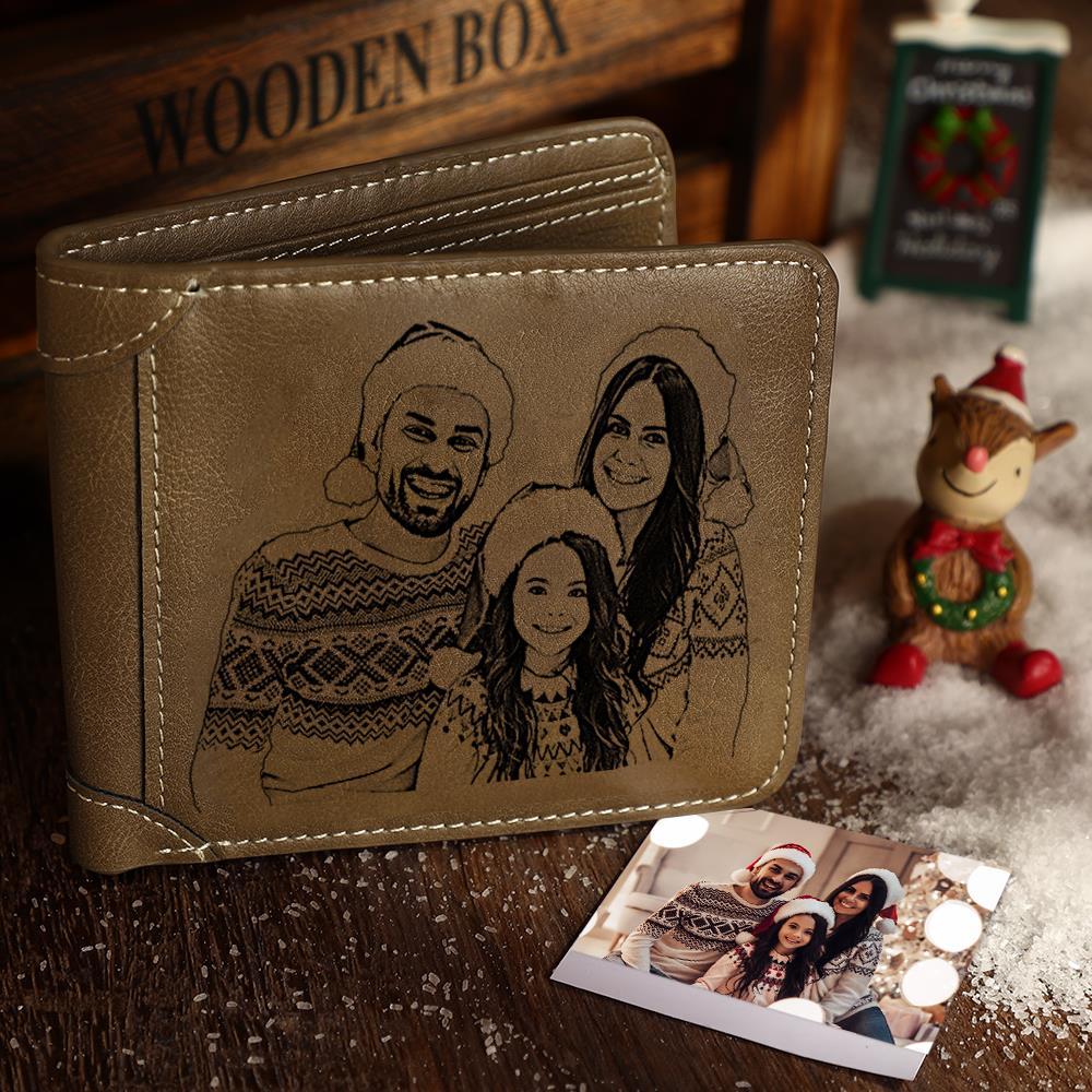 Portafoglio Corto Personalizzato Con Foto Incisa In Pelle Marrone | Regali Di Natale - fotolampadaluna