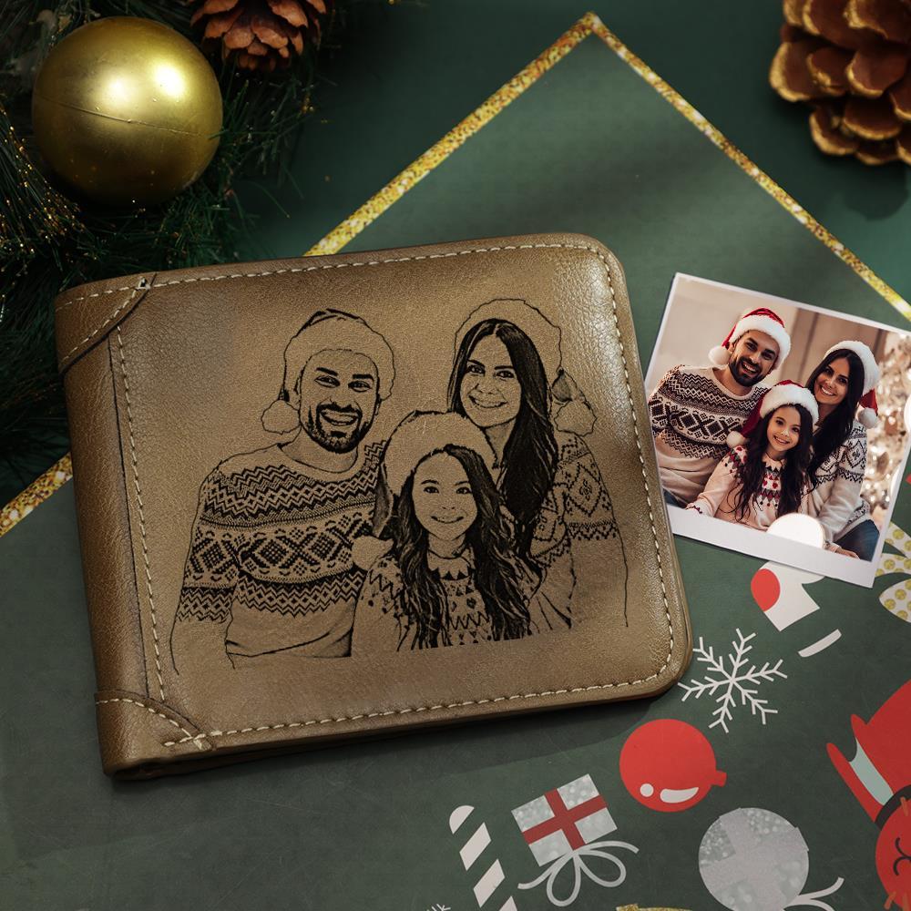 Portafoglio Corto Personalizzato Con Foto Incisa In Pelle Marrone | Regali Di Natale - fotolampadaluna