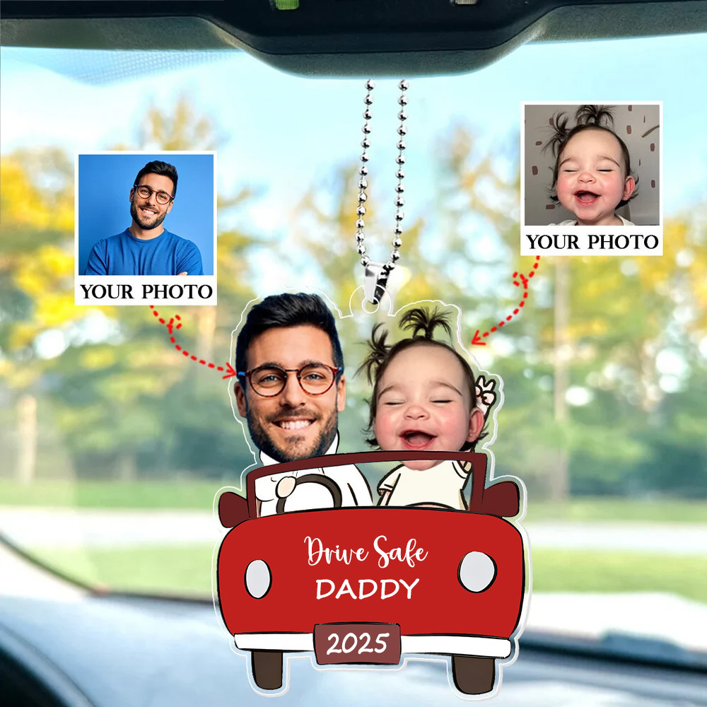 Ornamento Fotografico Personalizzato In Auto Per Papà, Divertente Gancio In Acrilico Personalizzato Per Papà Con Scritta 'guida Sicura', Idea Regalo Per Marito, Regalo Di Compleanno Per Papà - mymoonlampit
