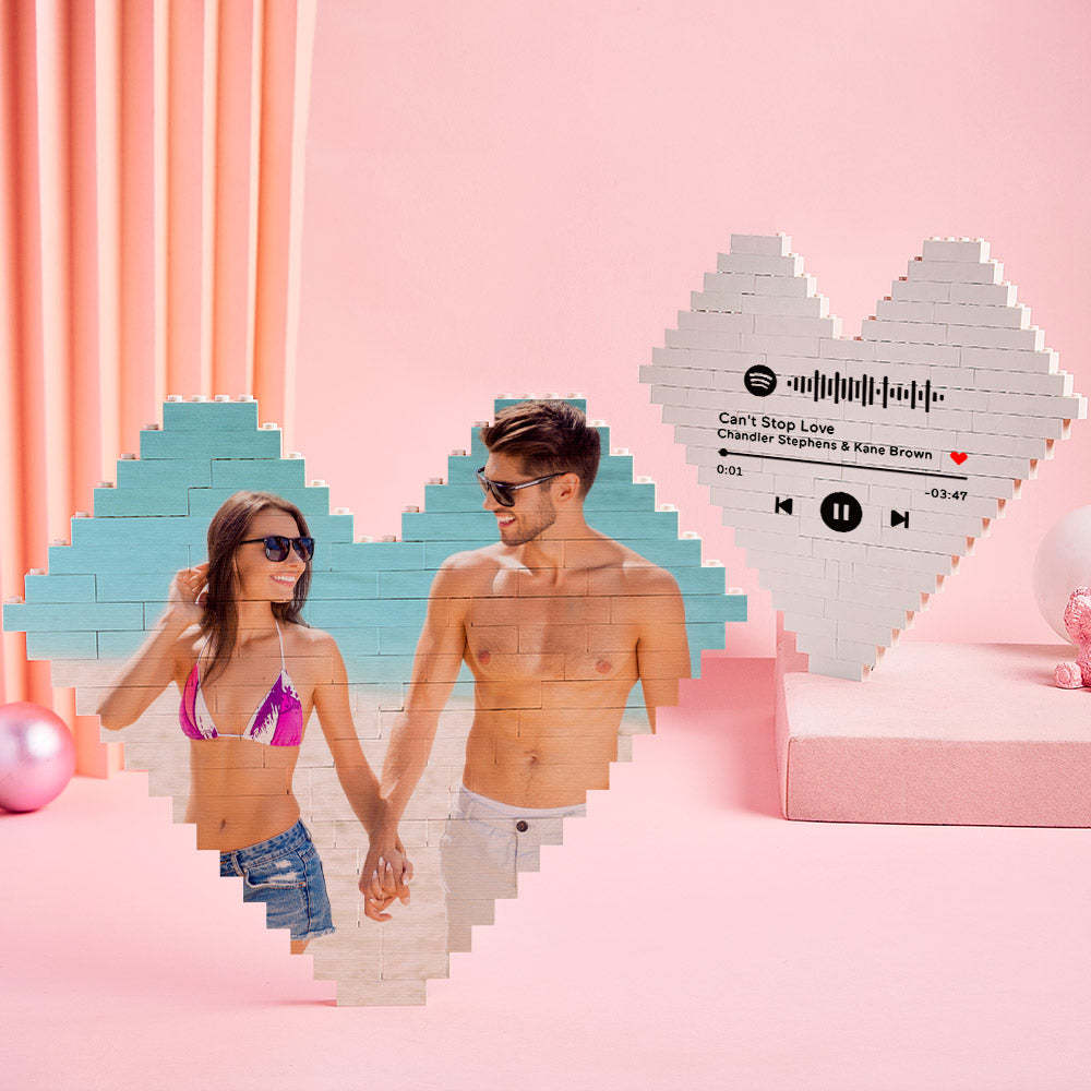 Codice Spotify Personalizzato Building Brick Blocco Fotografico Personalizzato A Forma Di Cuore - fotolampadaluna