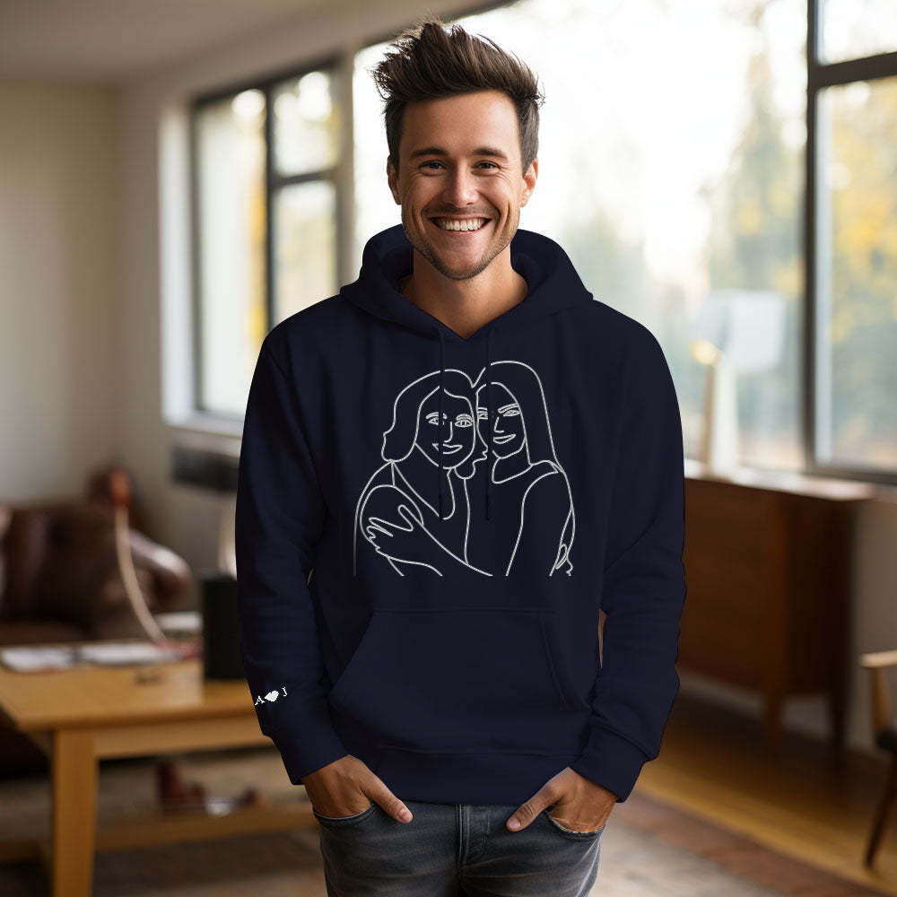 Felpa Con Cappuccio Personalizzata Con Foto Ricamata E Testo Sulla Manica, Felpa Colorata Per Coppie - mymoonlampit