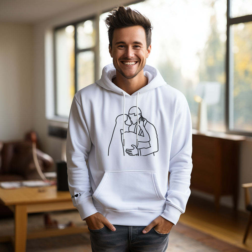 Felpa Con Cappuccio Personalizzata Con Foto Ricamata E Testo Sulla Manica, Felpa Colorata Per Coppie - mymoonlampit