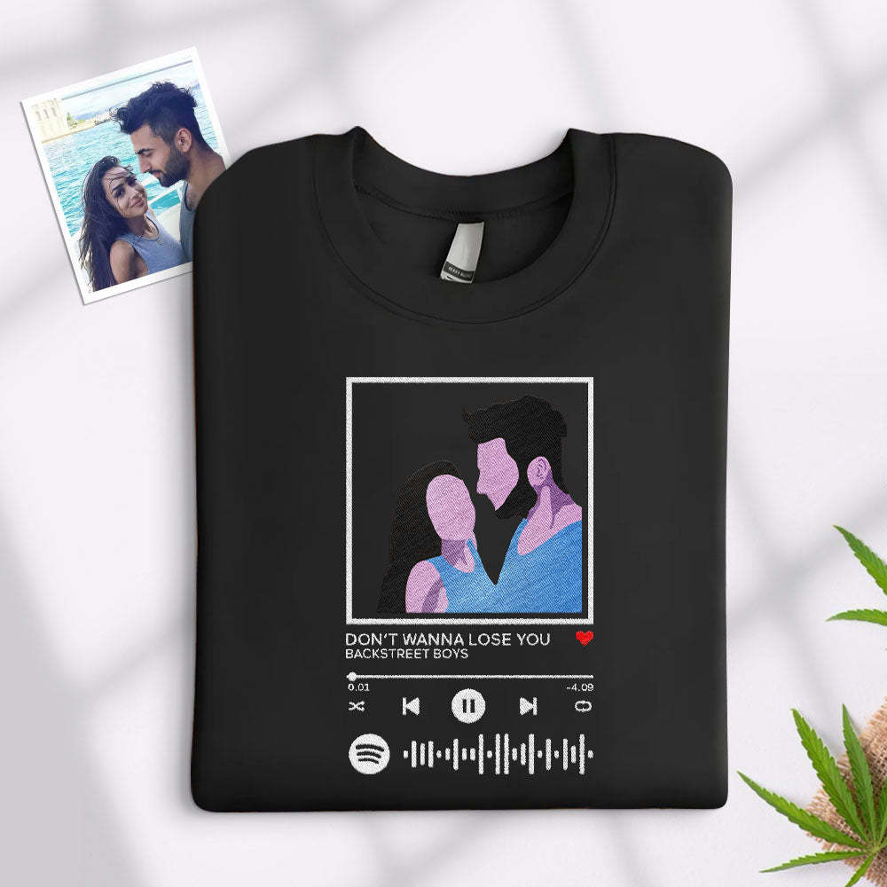 Felpa Con Cappuccio E Ricamo Con Codice Spotify Scansionabile, Felpa Con Collo Rotondo E Immagine Dei Cartoni Animati, Lettore Musicale, Regalo Per Coppie - mymoonlampit