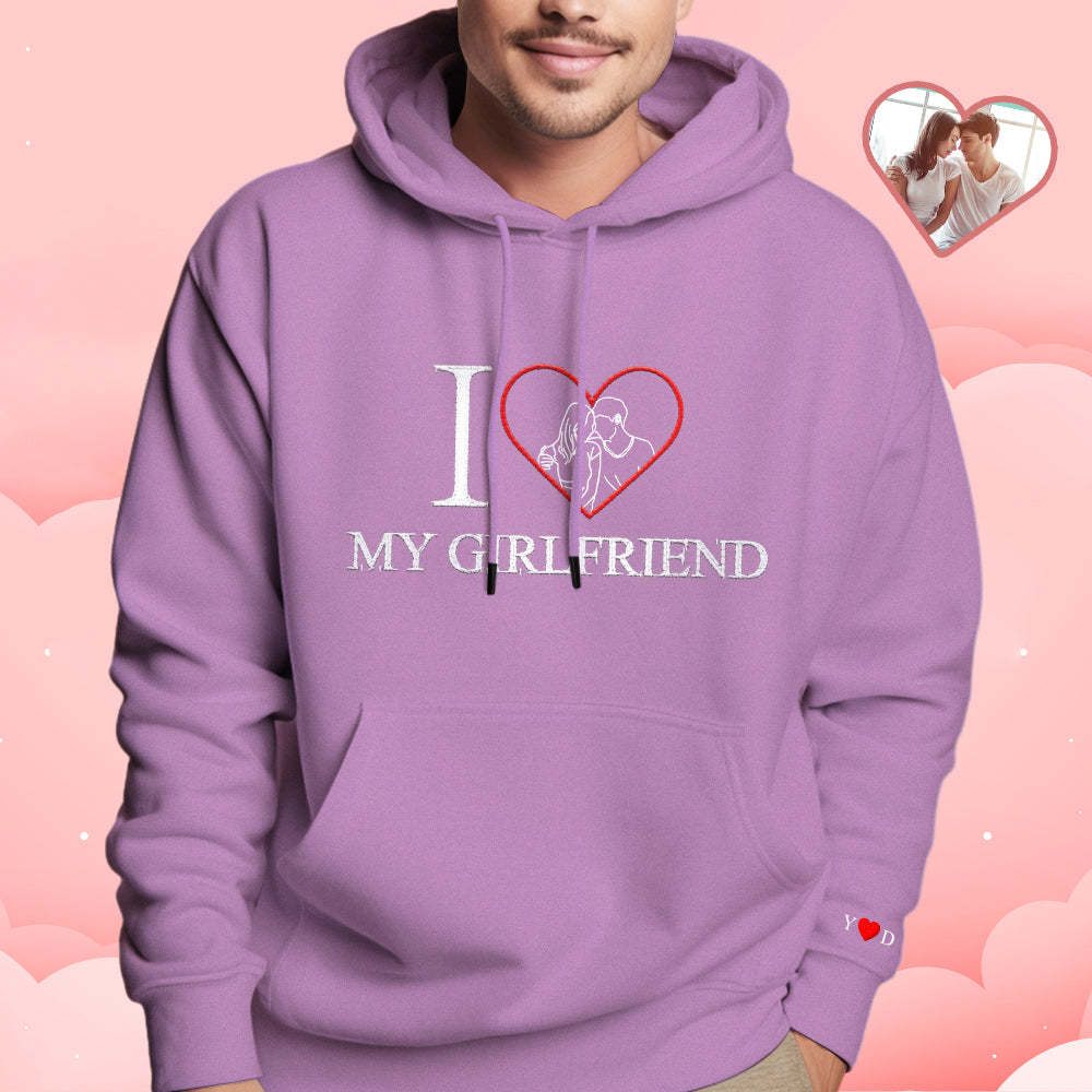 Felpa Con Cappuccio Personalizzata Con Foto Ricamata, Cuore Rosso, Ritratto Personalizzato, Regalo Di San Valentino - mymoonlampit