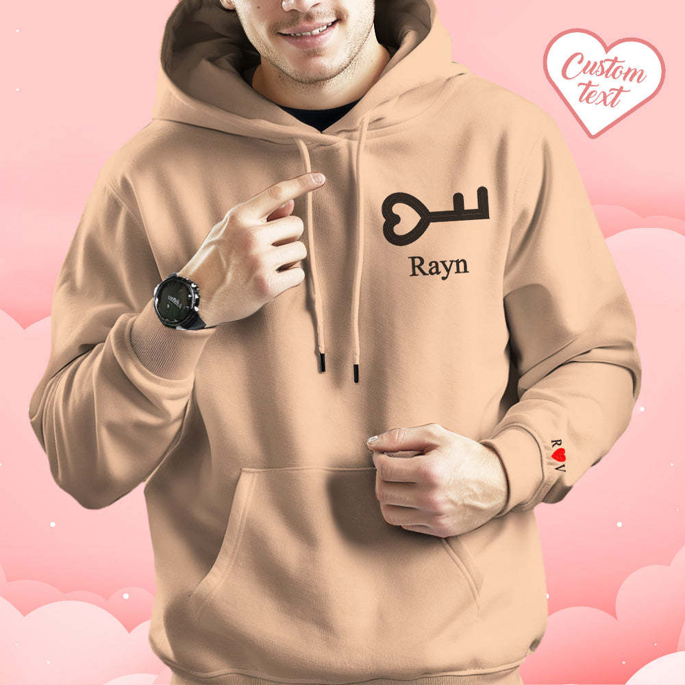 Felpa Con Cappuccio Personalizzata Con Testo Ricamato, Set Di Chiavi E Lucchetti A Forma Di Cuore, Per Coppia - mymoonlampit